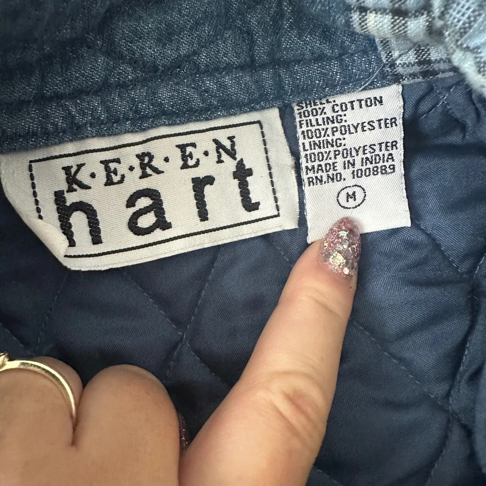 Keren‎ Hart Blue Quilted Patchwork Floral Embroidered Jacket Womens Medium Denim